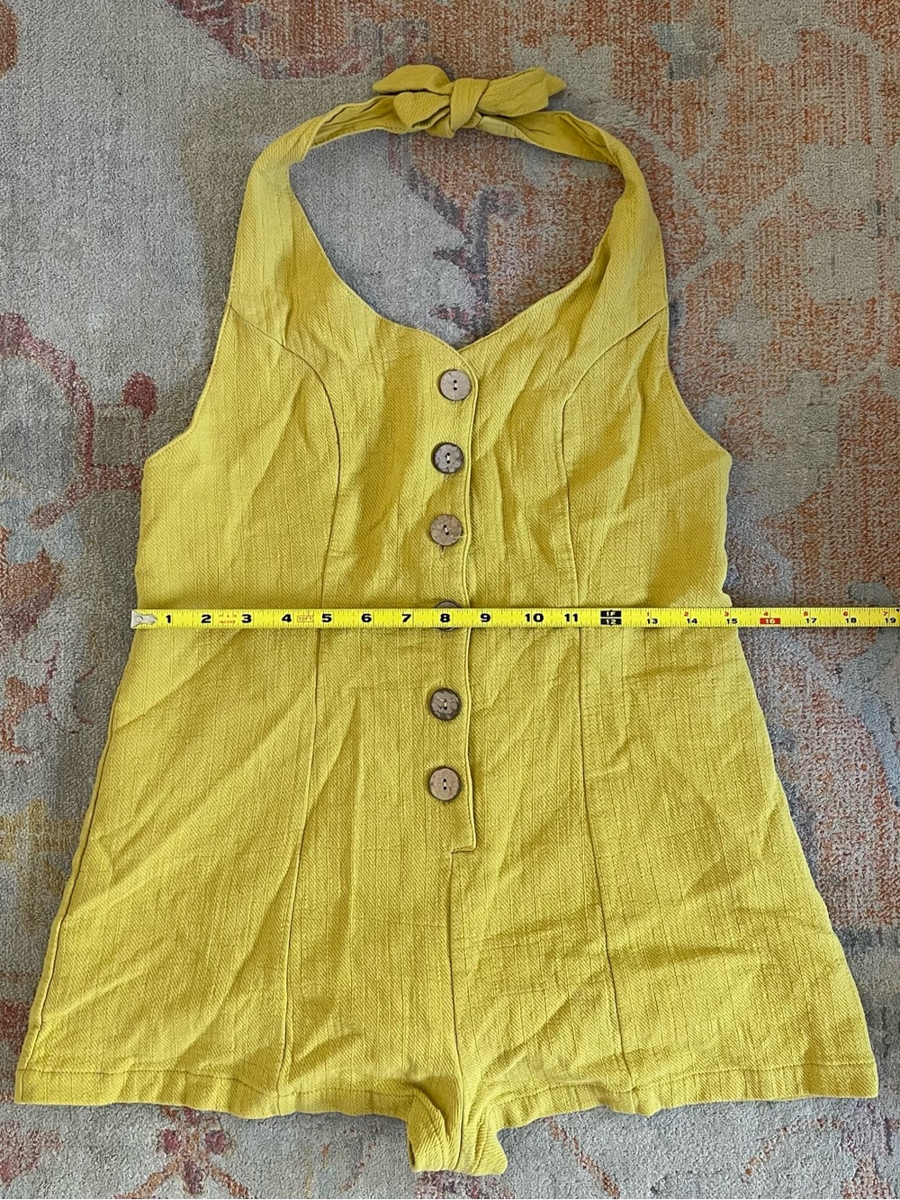 MABLE Yellow Halter Button-Front Romper - Picture 5 of 9